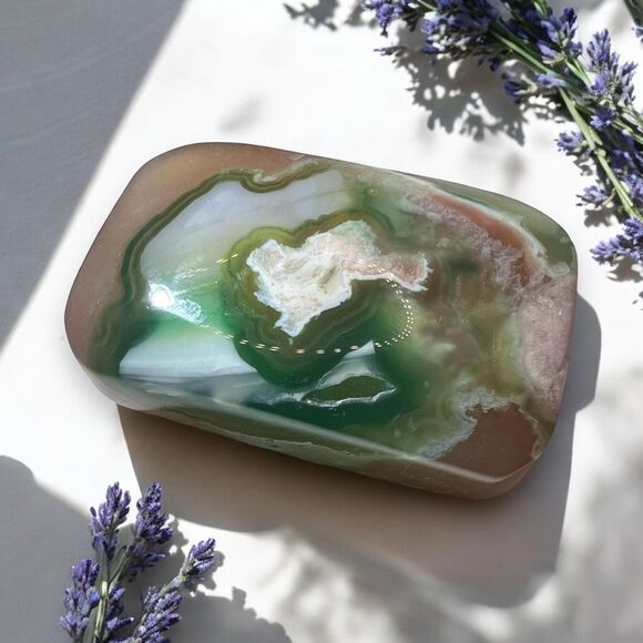 Green Flower Agate‎ Crystal Palmstone (3) - Picture 1 of 14